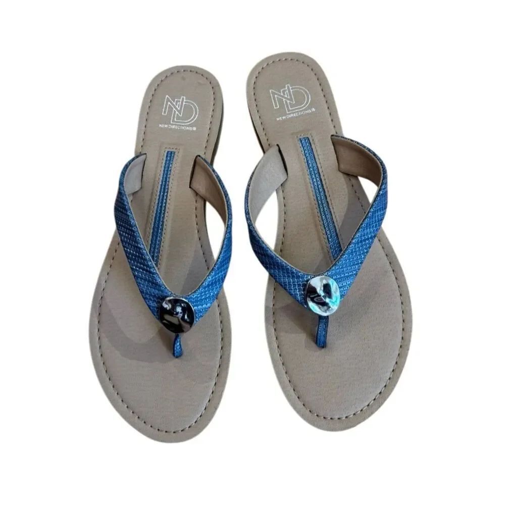 New Directions Women's Karsen Bohemian Thong Sandal in Blue Box Included Size 10